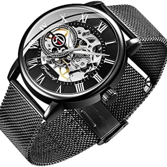 Men Skeleton Watch Classic Roman Numeral Steampunk Mechanical Watch - Picture 1 of 2